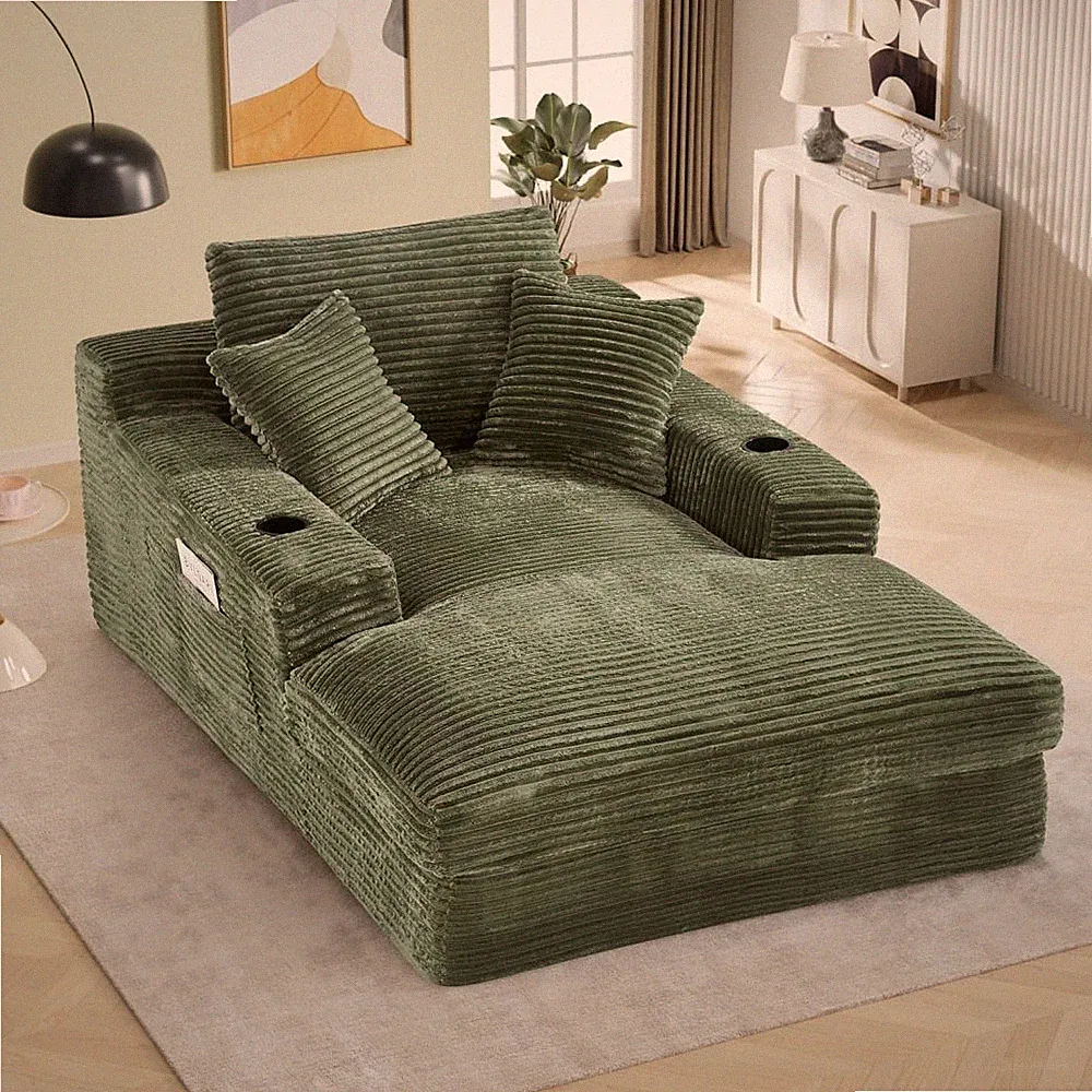 49"W x 75"D Oversized Chaise Lounge Boneless Sofa with Cup Holders & Side Pocket