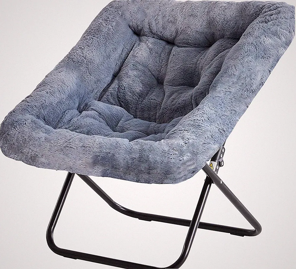 Cozy Faux Fur Saucer Chair, Foldable Lounge Chair for Kids & Adults - Gray
