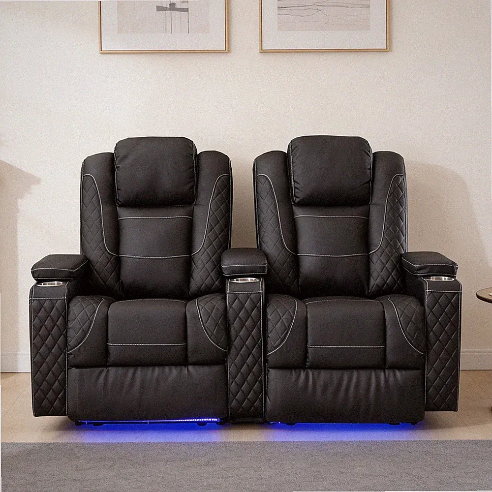 Electric Power Recliner Chair Home Theater Seat Sofa w/Power Headrest LED Lights