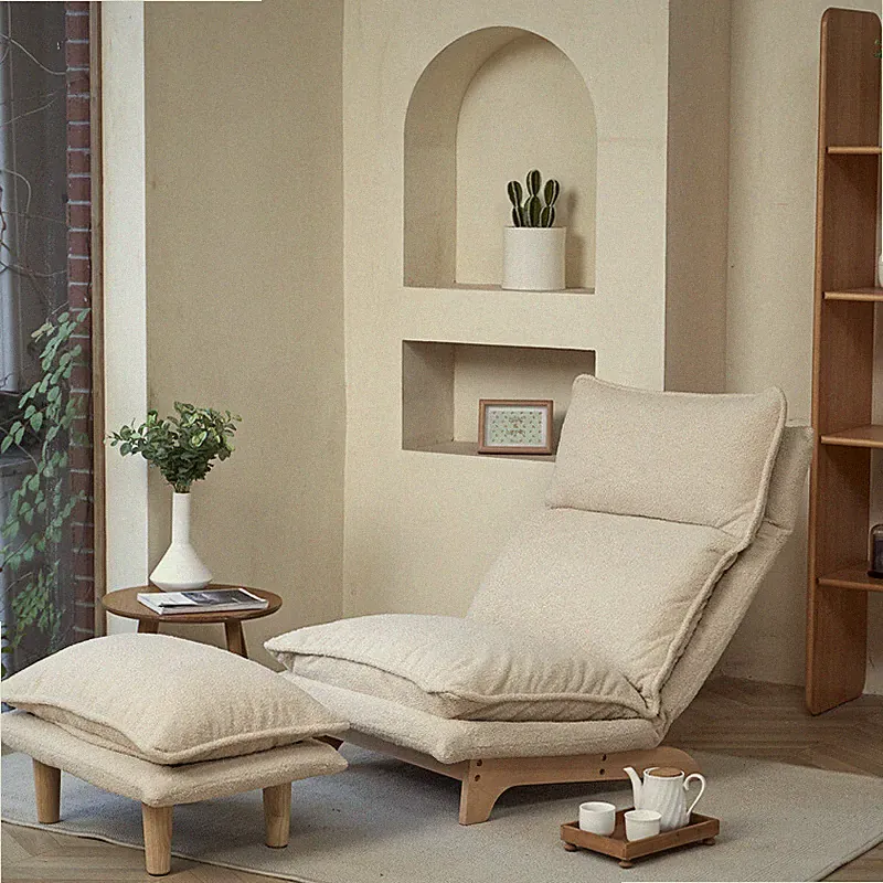 Indoor Chaise Lounge Chair Lazy Sofa w/Footrest for Living Room or Bedroom-White