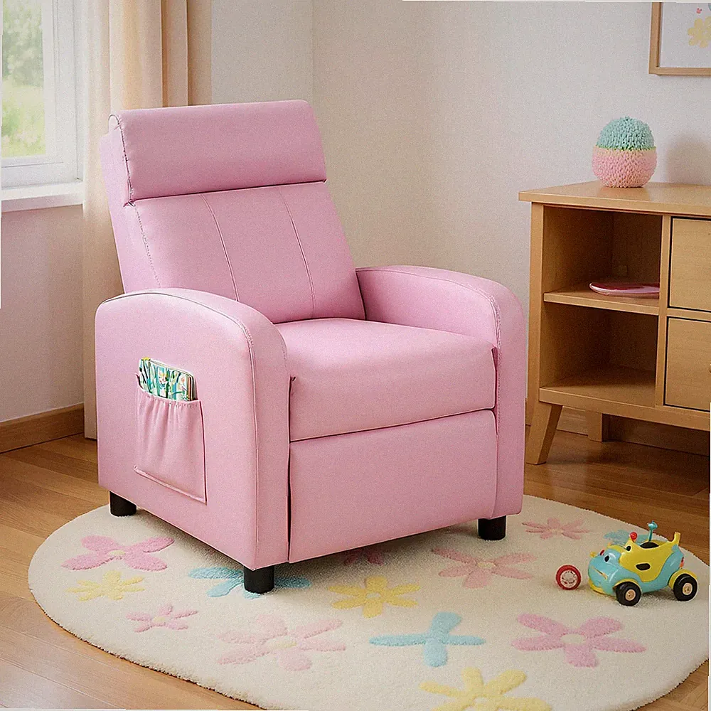 Kid's Recliner Chair Adjustable Leather Sofa Armchair w/ Footrest Side Pocket