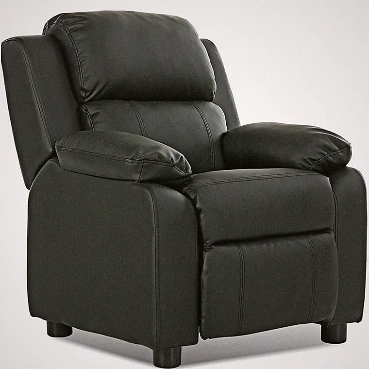 Kids Deluxe Headrest Recliner Sofa Chair With Storage Arms-Black HW56511BK
