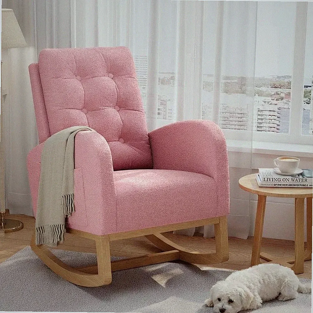 Modern Rocking Chair for Living Room, Comfortable Recliner Rocker with Side P...