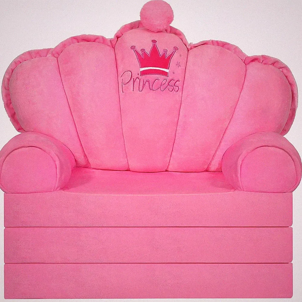 Pink Kids Sofa, 2-in-1 Couch Fold Out, Convertible to Bed for Girls