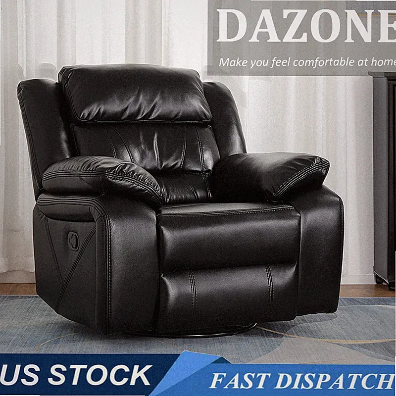 Swivel Rocker Recliner Chair PU Leather Modern Chair Manual Reclining SingleSofa